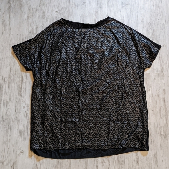 Luxury Marina Rinaldi Silver Metallic Embroidered Black Lined Tunic Tee Size XL - Picture 2 of 12